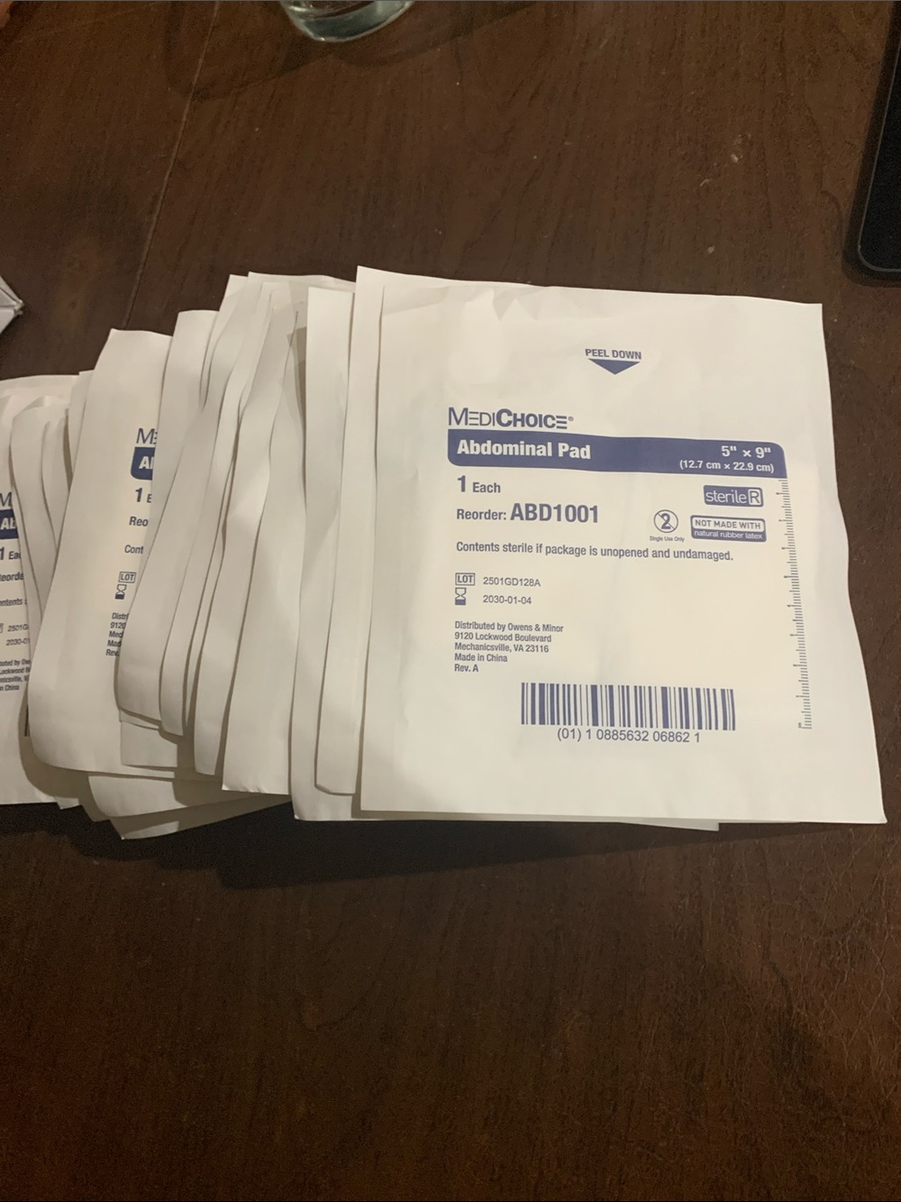 White Abdominal Pad - Sterile 5" x 9" 25 pieces